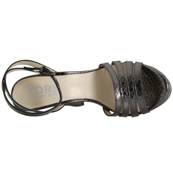KORS Michael Kors ISABELLA Strappy Platform Pump Heel Gunmetal/Snake 6/8.5 New - Picture 6 of 7